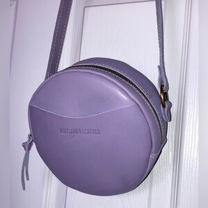 Portland Leather Goods gently used small circle crossbody, lavender